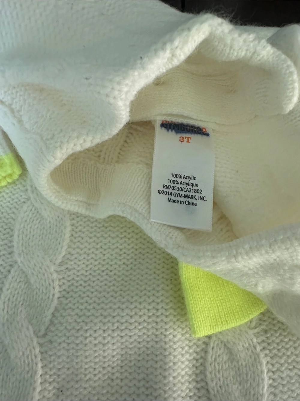 Gymboree White Knit Dress with Neon Yellow Trim and Bow